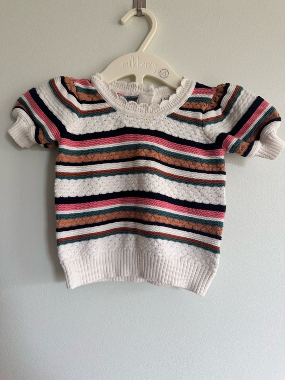 Janie & Jack Girls' Striped Knit Short-Sleeve Shirt- White with Stripes